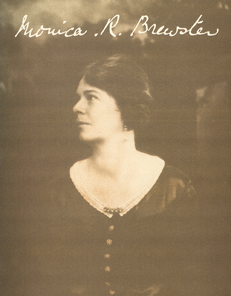 Cover image of publication featuring a photo of a young Monica Brewster (nee Govett) looking to her right. It is sepia coloured, with her signature in white across the top of the image. 