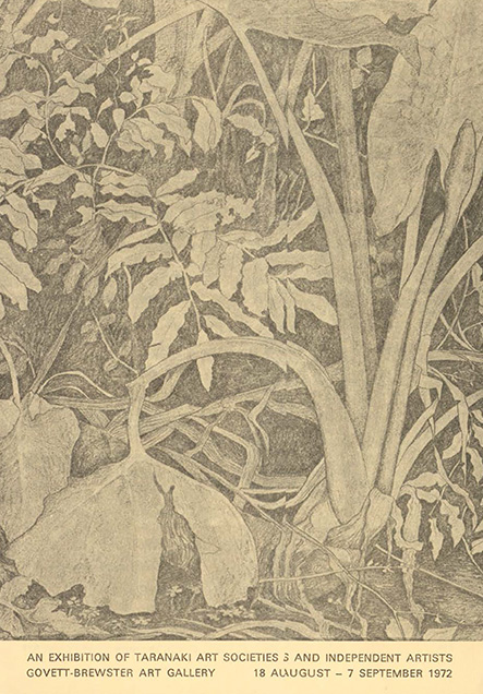 Exhibition catalogue cover with pencil drawing of lushly populated plant scene, evoking a still life scene of a vegetable garden.