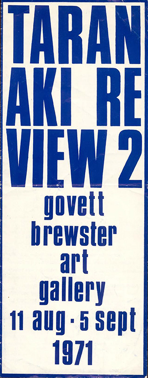 Catalogue cover with blue text stating Taranaki Review 2